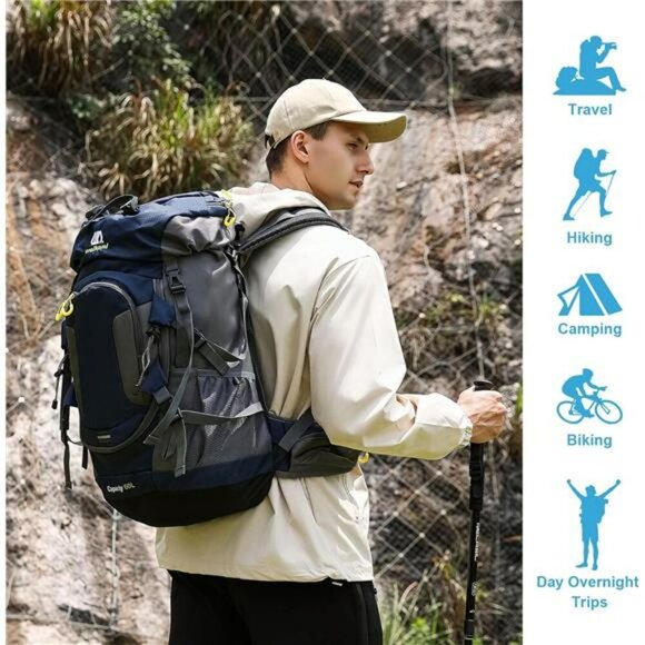 ShowyLive 60L Waterproof Hiking Backpack Lightweight Camping Backpack Men - Picture 3 of 7